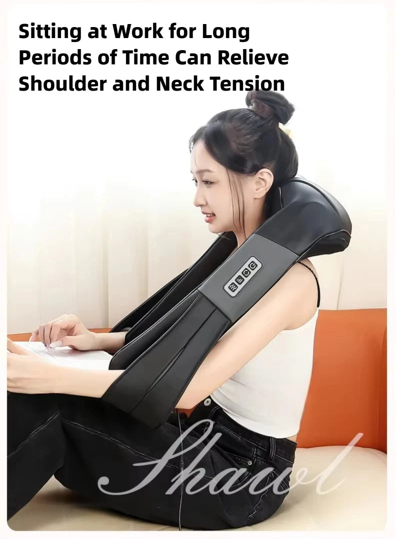 Multifunction Electric U-Shaped Neck Massager Shawl with 4 Buttons Shiatsu Kneading Heating Fatigue Relief Best Gift for Parents