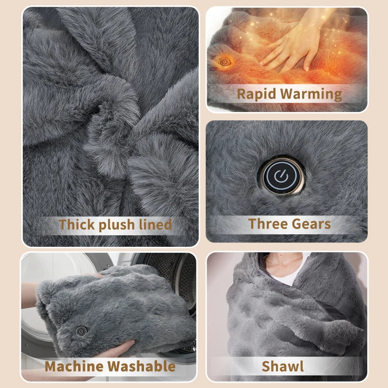 Portable Electric Blanket Usb Shawl Blanket with Double-layer Flannel Portable Electric Throw with 3 Temperature Wearable