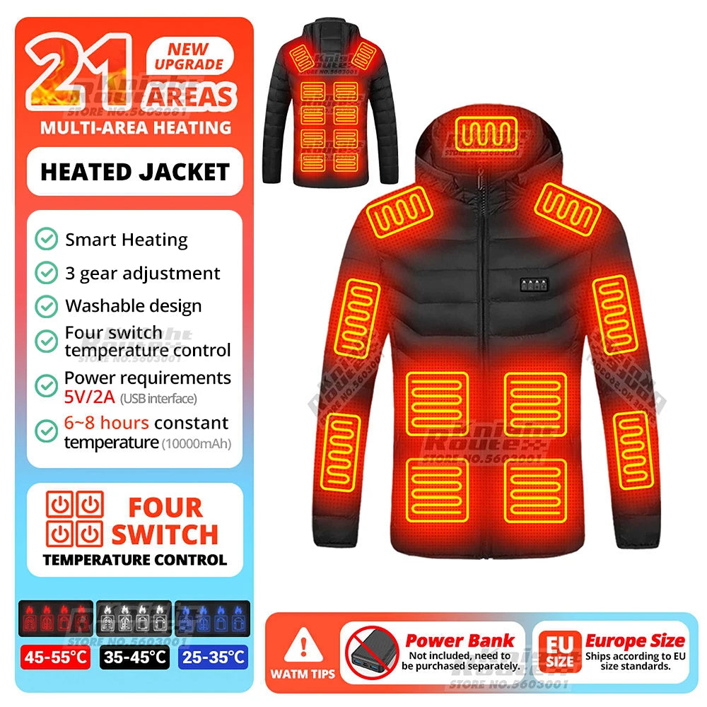 40 Areas Heated Jacket Winter Men's Women's Motorcycle Jacket USB Electric Heating Jacket Heated Vest Moto Thermal Clothing Coat