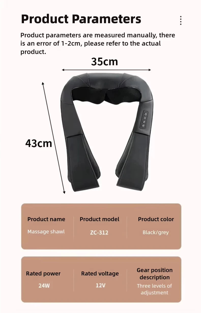 Multifunction Electric U-Shaped Neck Massager Shawl with 4 Buttons Shiatsu Kneading Heating Fatigue Relief Best Gift for Parents