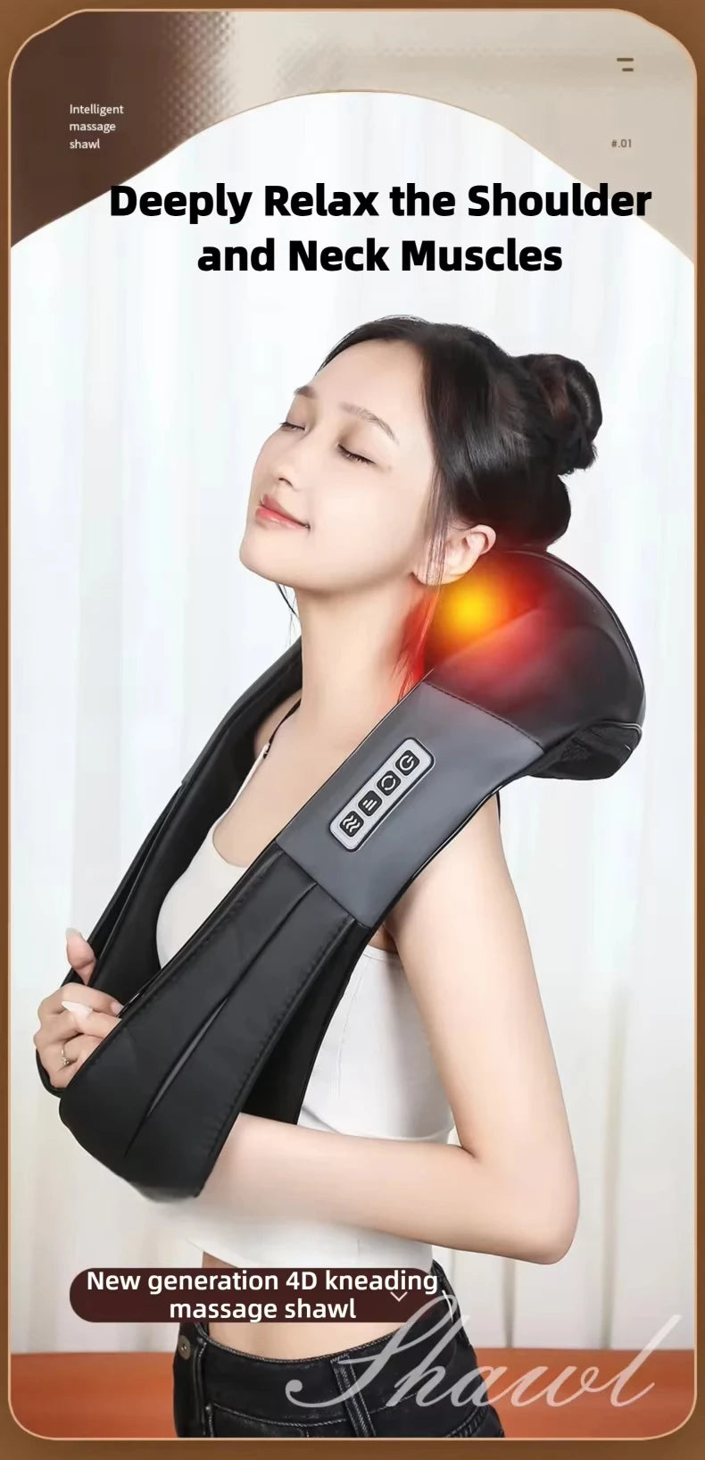 Multifunction Electric U-Shaped Neck Massager Shawl with 4 Buttons Shiatsu Kneading Heating Fatigue Relief Best Gift for Parents
