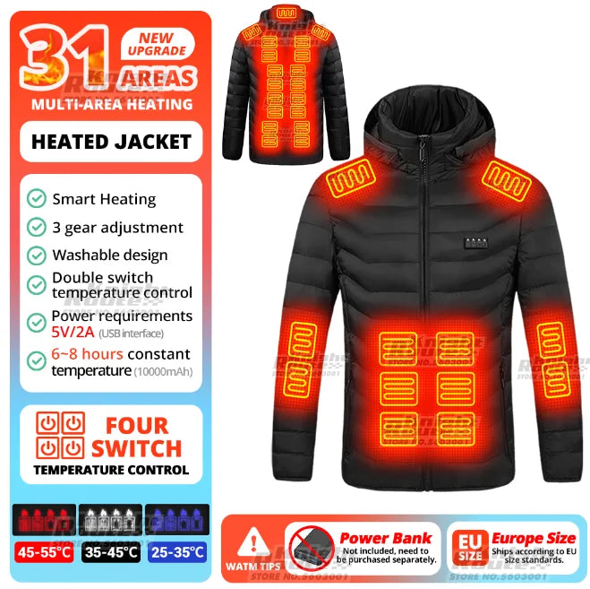 40 Areas Heated Jacket Winter Men's Women's Motorcycle Jacket USB Electric Heating Jacket Heated Vest Moto Thermal Clothing Coat