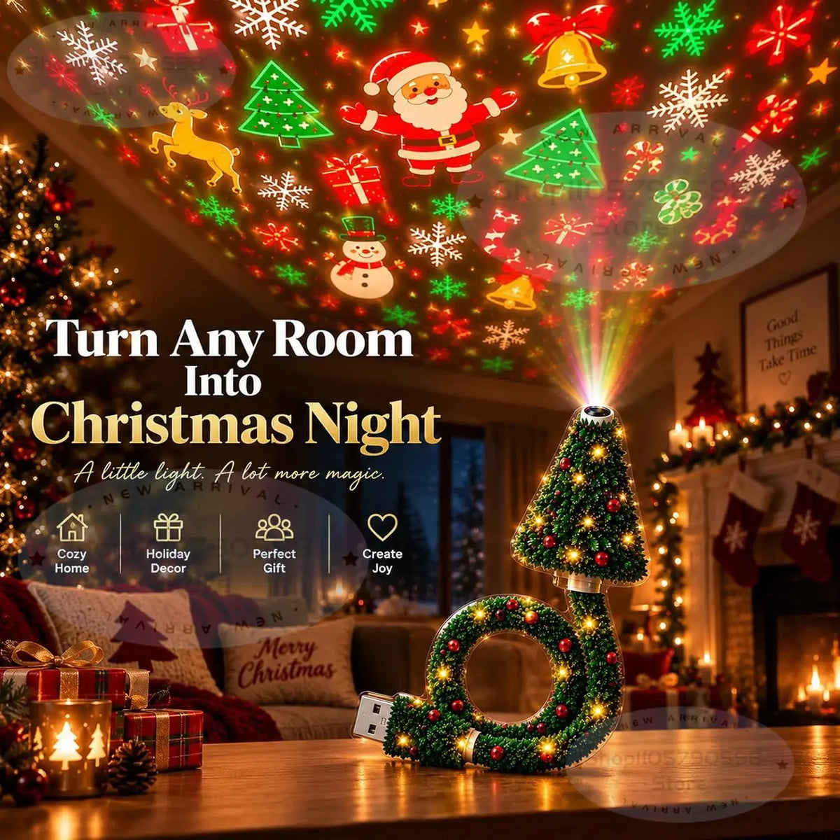 New Christmas Light Projector Easy To Connect USB Powered Christmas Night Light Includes 6 or More Festival Modes
