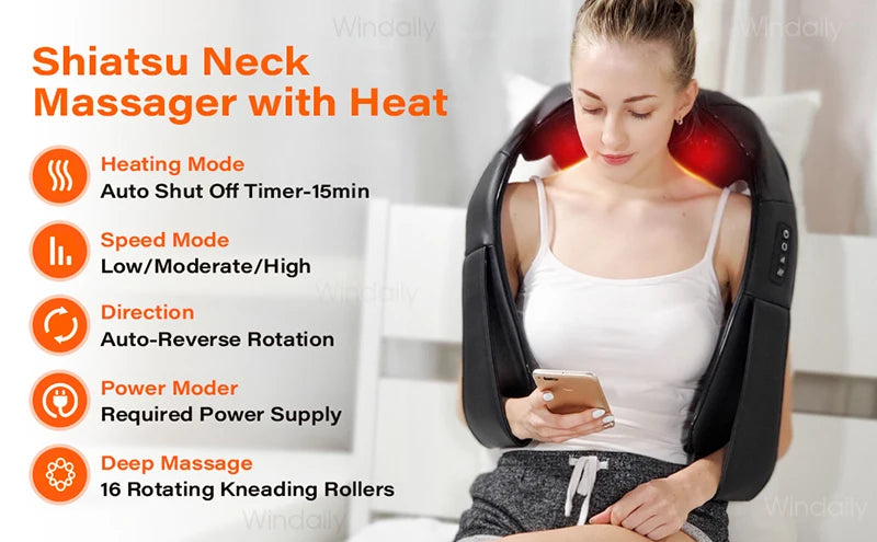 4D Shiatsu Neck and Shoulder Massager With Heat