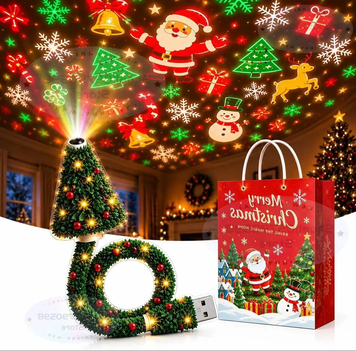 New Christmas Light Projector Easy To Connect USB Powered Christmas Night Light Includes 6 or More Festival Modes