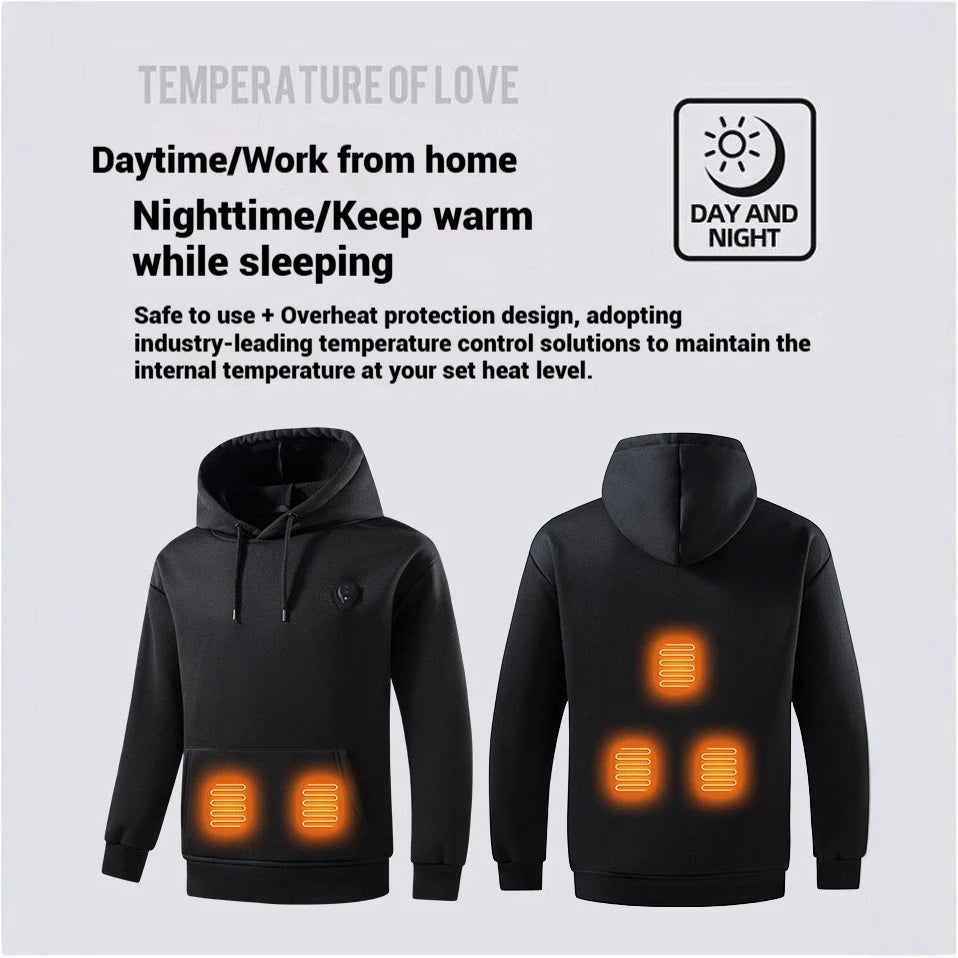 New Winter Smart Five Zone Heating Hooded Sweatshirt Loose Casual Comfortable Warm Fit For Men And Women Electric Heating