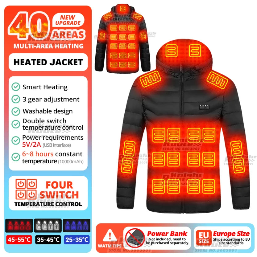 40 Areas Heated Jacket Winter Men's Women's Motorcycle Jacket USB Electric Heating Jacket Heated Vest Moto Thermal Clothing Coat