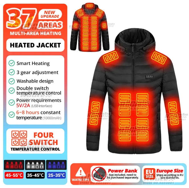 40 Areas Heated Jacket Winter Men's Women's Motorcycle Jacket USB Electric Heating Jacket Heated Vest Moto Thermal Clothing Coat