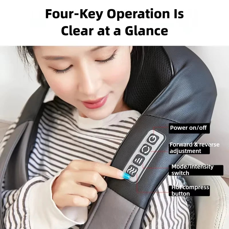 Multifunction Electric U-Shaped Neck Massager Shawl with 4 Buttons Shiatsu Kneading Heating Fatigue Relief Best Gift for Parents