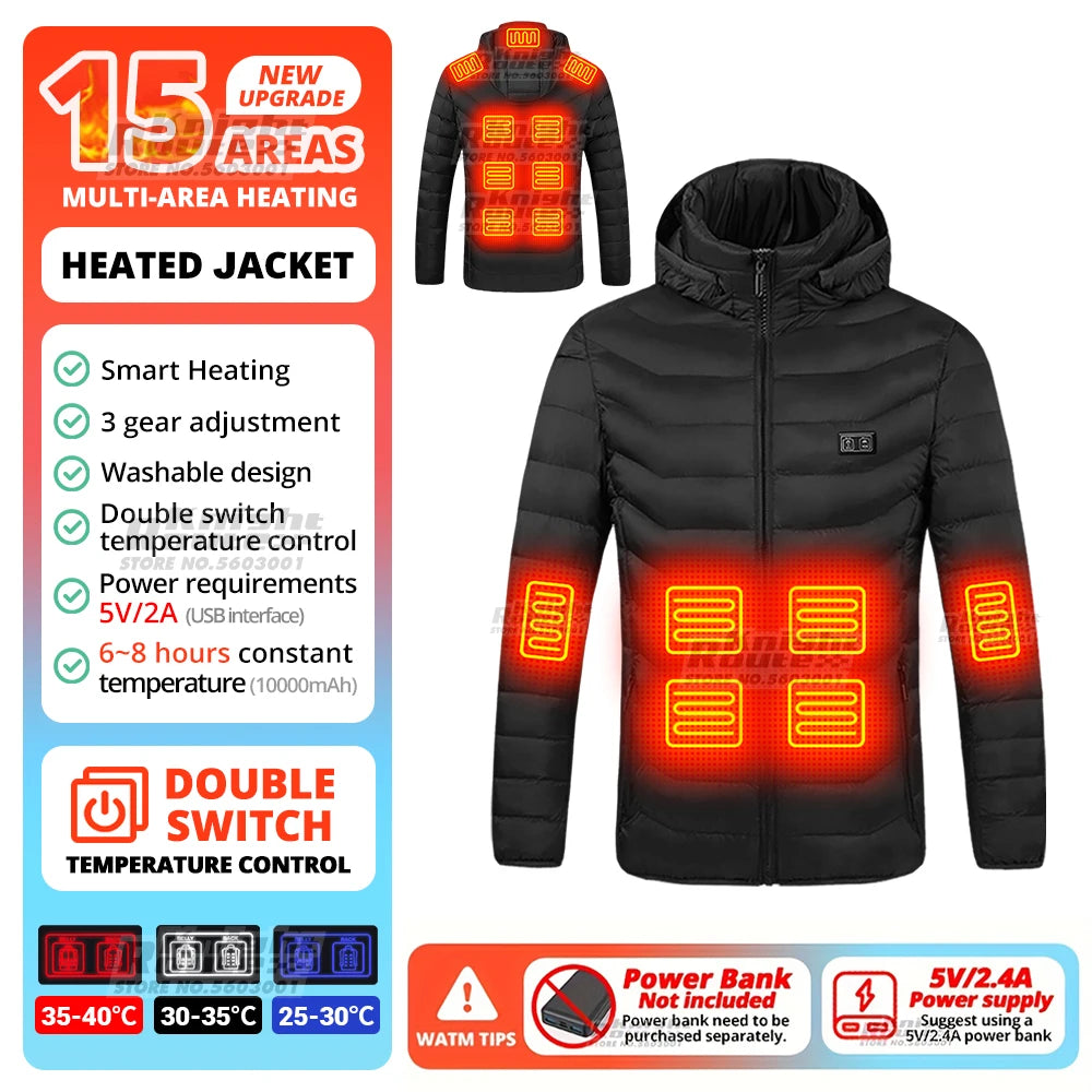 40 Areas Heated Jacket Winter Men's Women's Motorcycle Jacket USB Electric Heating Jacket Heated Vest Moto Thermal Clothing Coat