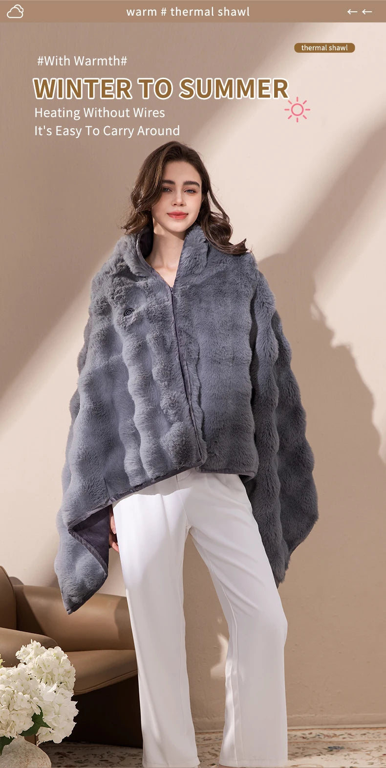 Portable Electric Blanket Usb Shawl Blanket with Double-layer Flannel ...